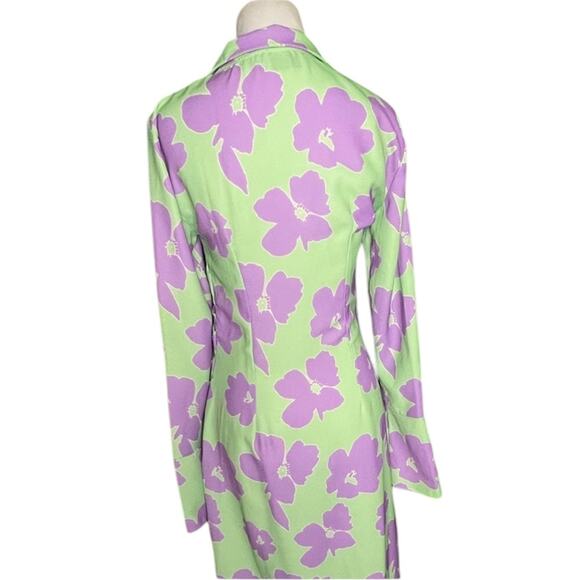 NWOT ASOS Design 70s Drape Front Wrap Midi Dress Green/Lilac Floral – Sz 4 - Picture 3 of 9
